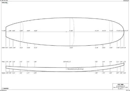 SurfBlanks 8'3 Mid Length 6mm OBS stringer